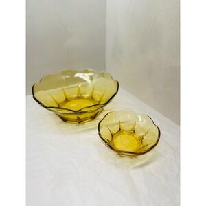Vintage Anchor Hocking Amber Glass Swedish Modern Chip & Dip Bowl Set 8x3 4.5x2